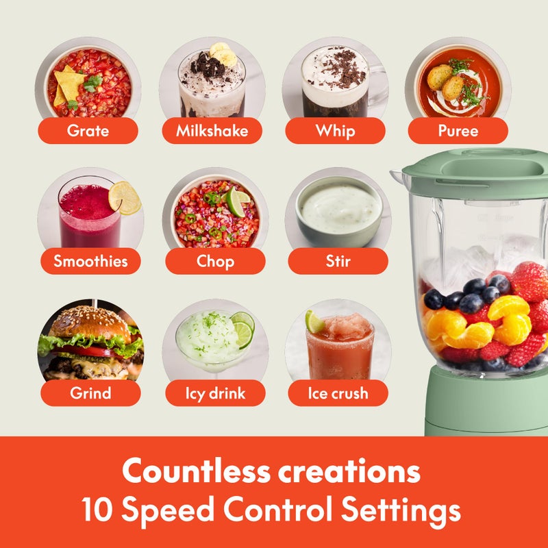 bella 10 Speed Countertop Blender, Juicer & Smoothie Maker, Fits-anywhereâ„¢ Kitchenware, Slim Flip & Store Design, Dishwasher Safe 48oz Capacity Pitcher & Lid, Stainless Steel Blade, 450 Watt, Seaglass - Image 4