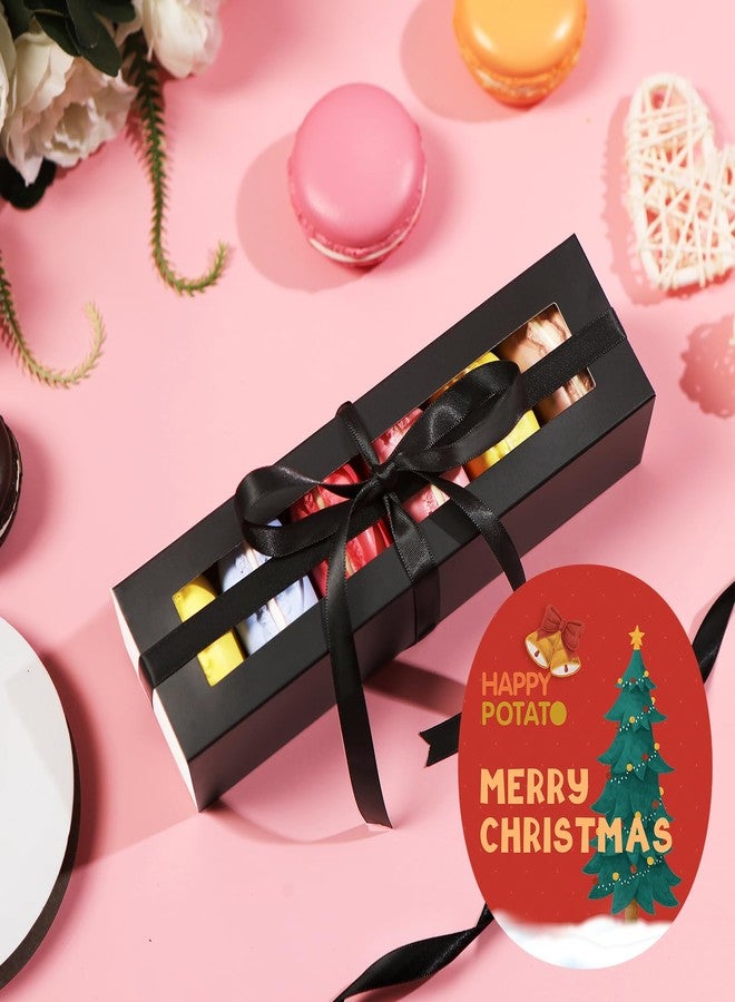 HAPPY POTATO 25 Pack Macaron Boxes for 6, 7.2×1.9×1.9 Inches, Macaron Packaging Boxes, Black Macaron Boxes with Clear Window, Macaron Container Packaging Boxes with Ribbon - Image 3