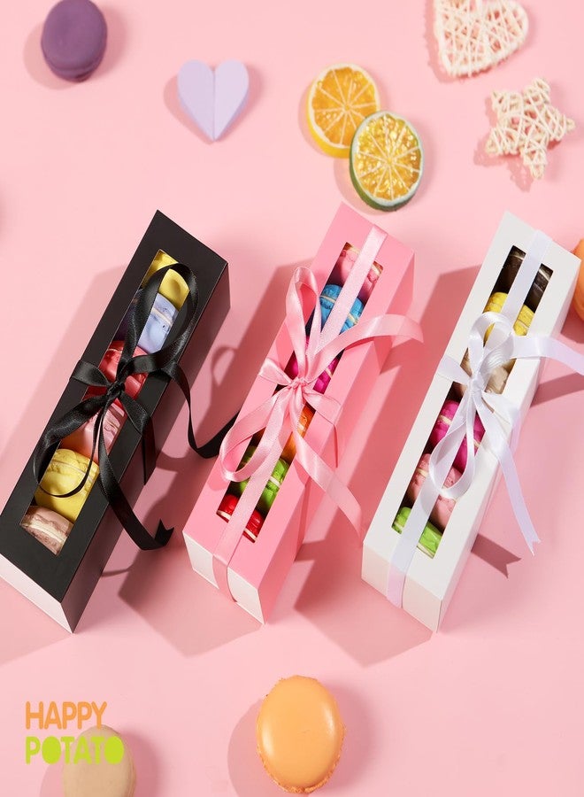 HAPPY POTATO 25 Pack Macaron Boxes for 6, 7.2×1.9×1.9 Inches, Macaron Packaging Boxes, Black Macaron Boxes with Clear Window, Macaron Container Packaging Boxes with Ribbon - Image 4