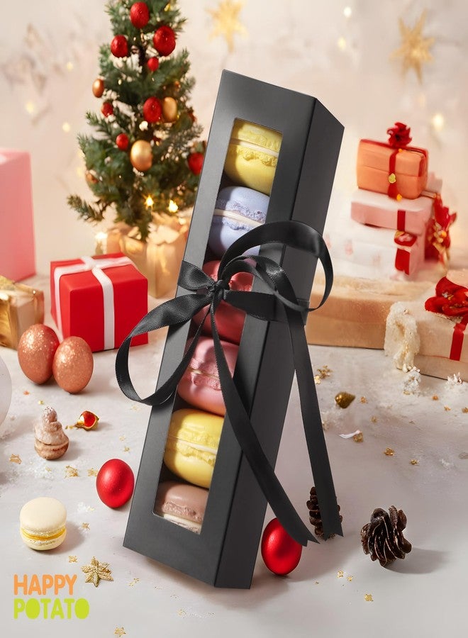 HAPPY POTATO 25 Pack Macaron Boxes for 6, 7.2×1.9×1.9 Inches, Macaron Packaging Boxes, Black Macaron Boxes with Clear Window, Macaron Container Packaging Boxes with Ribbon - Image 2