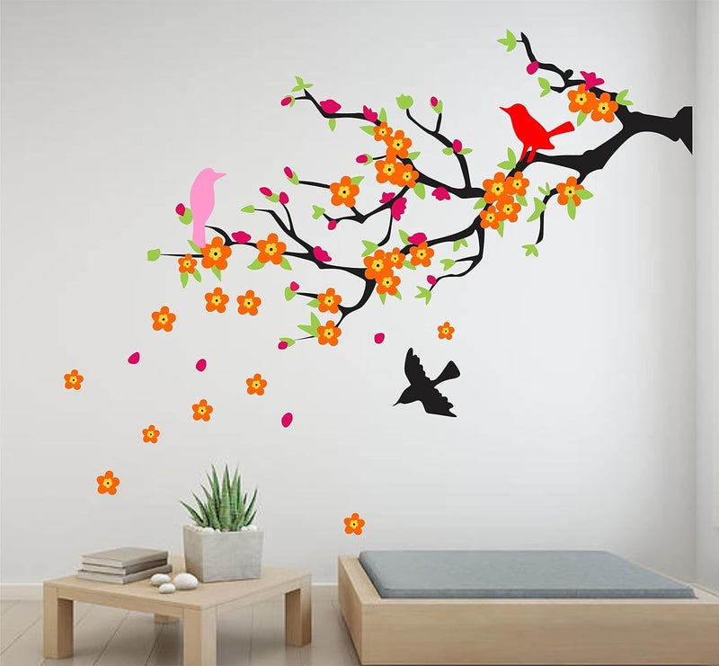 Byte Shop Beautiful Tree Colorful Birds Flower Design PVC Vinyl Multicolor Decorative Wall Sticker for Wall Decoration WD160 - Image 1