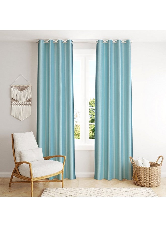 The Decor Hub Faux Texture Plain Curtains for Door with Eyelets | Room Darkening Curtains for Living Room | Sky Blue Curtains 9 Feet Set of 2 Panels - Image 1
