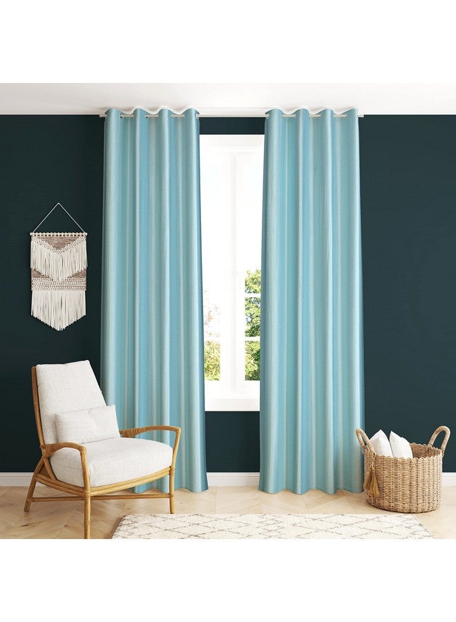 The Decor Hub Faux Texture Plain Curtains for Door with Eyelets | Room Darkening Curtains for Living Room | Sky Blue Curtains 9 Feet Set of 2 Panels - Image 2