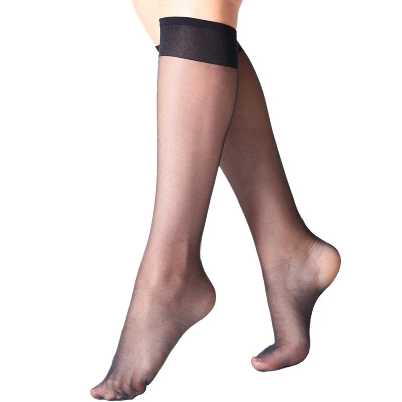 MANZI 12 Pairs Lady's Sheer Knee High Stockings, 12 Pairs Black - Image 1