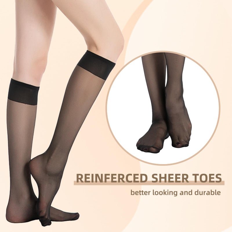 MANZI 12 Pairs Lady's Sheer Knee High Stockings, 12 Pairs Black - Image 4