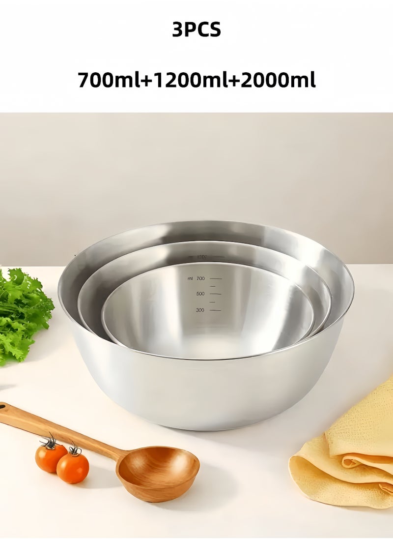 Angola Panda 3-piece 304 Stainless Steel Basin,700ml+1200ml+2000ml，Beat Eggs,Kenad Into Dough, Fruit Salad And Prepare Vegetables，Suitable for home, refrigerator and kitchen food storage organizers，Can be heated in a microwave oven  - Image 1