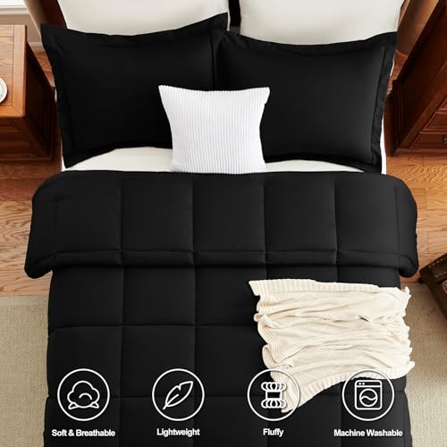 CozyLux Oversized King Comforter Set, 3 Pieces Black 120x98 Box Stitched Design Soft Bedding Set, All Season Lightweight Breathable Bed Set with 1 Down Alternative Comforter and 2 Pillow Shams - Image 4
