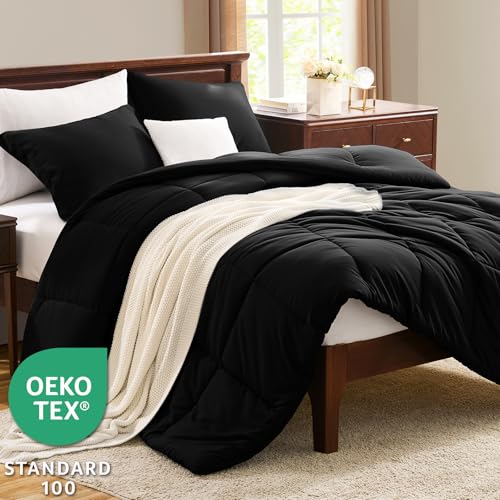CozyLux Oversized King Comforter Set, 3 Pieces Black 120x98 Box Stitched Design Soft Bedding Set, All Season Lightweight Breathable Bed Set with 1 Down Alternative Comforter and 2 Pillow Shams - Image 3