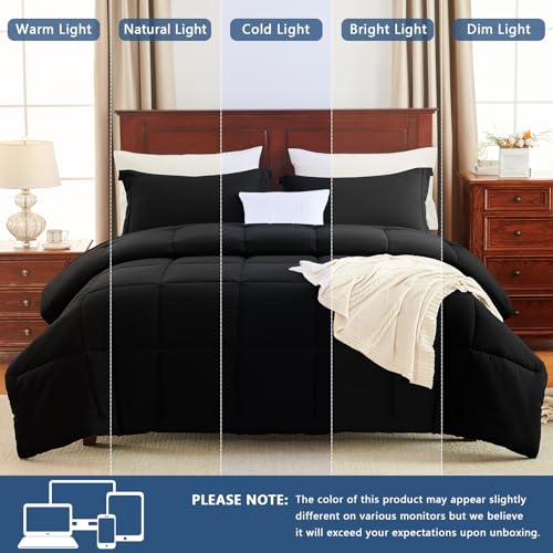 CozyLux Oversized King Comforter Set, 3 Pieces Black 120x98 Box Stitched Design Soft Bedding Set, All Season Lightweight Breathable Bed Set with 1 Down Alternative Comforter and 2 Pillow Shams - Image 5