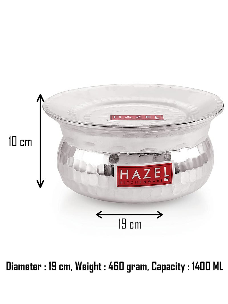 HAZEL Aluminium Hammered Finish Handi with Lid | 19 cm with 1400 ml Capacity Biryani Rice Cooking Pot | GOL Patiya Tope Patila Vessel - Image 5