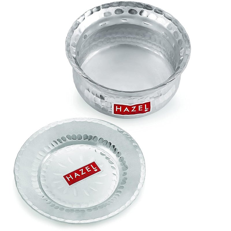 HAZEL Aluminium Hammered Finish Handi with Lid | 19 cm with 1400 ml Capacity Biryani Rice Cooking Pot | GOL Patiya Tope Patila Vessel - Image 2