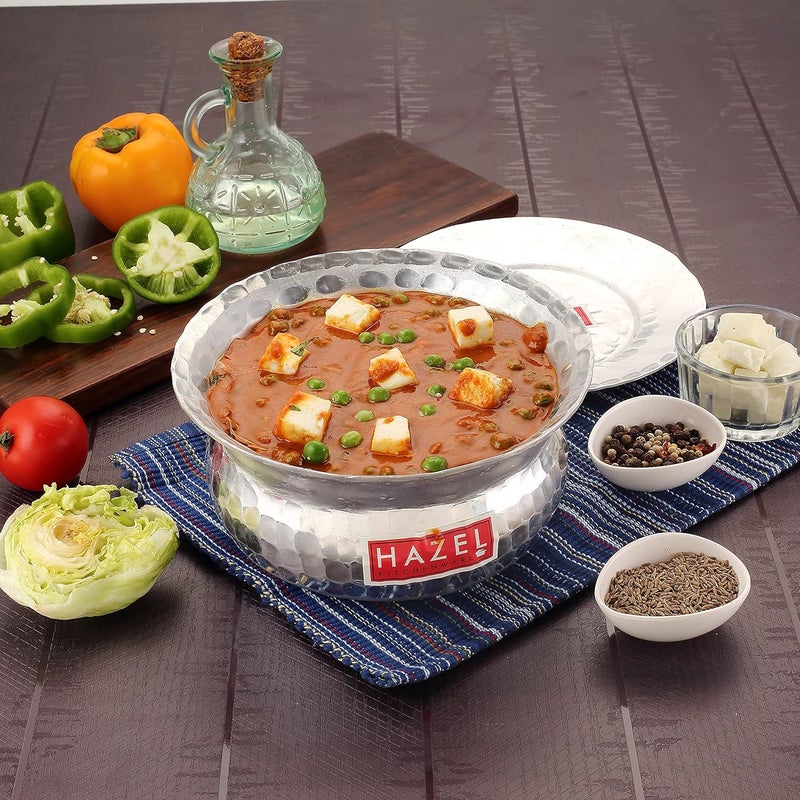 HAZEL Aluminium Hammered Finish Handi with Lid | 19 cm with 1400 ml Capacity Biryani Rice Cooking Pot | GOL Patiya Tope Patila Vessel - Image 3
