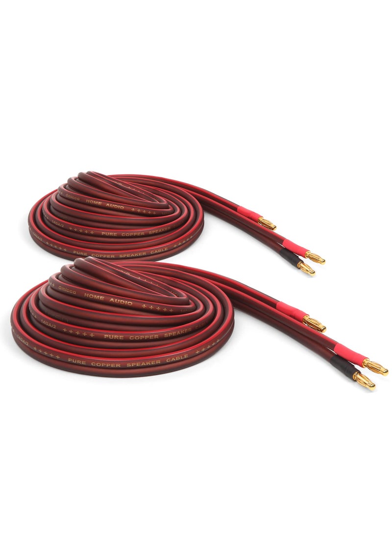 Micca Micca 14 Gauge Pure Copper Speaker Wire 6 Feet 2 Meters 66ft Actual 2 Pack Pair Gold Plated Banana Plugs Soldered Construction Slim Design 245 Strands for Stereo or Home Theater 