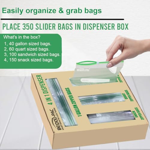 BEIDOU-PAC Combo Slider Storage Bags, 350 Count Resealable Variety Pack with Organizer, Reclosable Clear Plastic Snack, Sandwich, Quart,Gallon Size Bags (Variety Pack) - Image 2