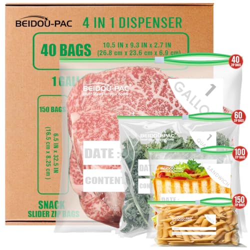 BEIDOU-PAC Combo Slider Storage Bags, 350 Count Resealable Variety Pack with Organizer, Reclosable Clear Plastic Snack, Sandwich, Quart,Gallon Size Bags (Variety Pack) - Image 1