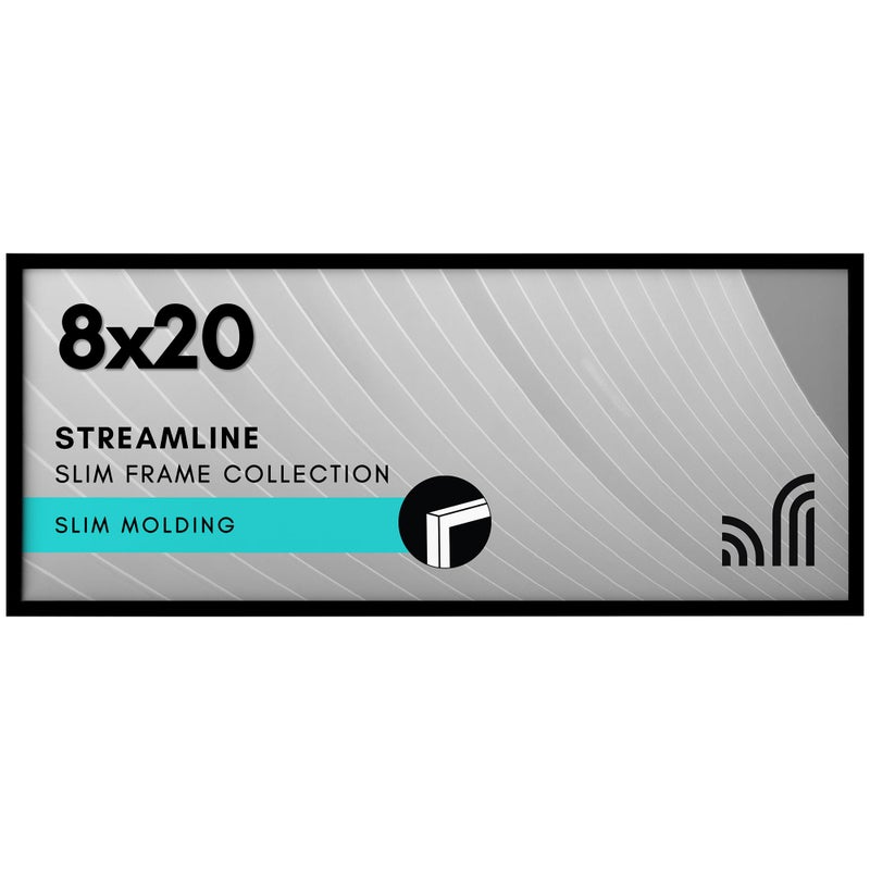 Americanflat 8x20 Picture Frame with Polished Plexiglass Streamline Collection Thin Border Picture Frame for Wall Display Hanging Hardware Included Black