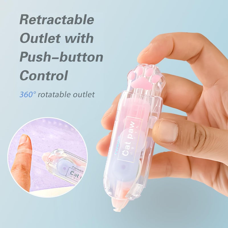 PANDENNER Correction Tape, Mini Retractable Correction Tape Pen, with Aesthetic Cute Cat Paw Applicator,for Back To School Office Supplies. - Image 3