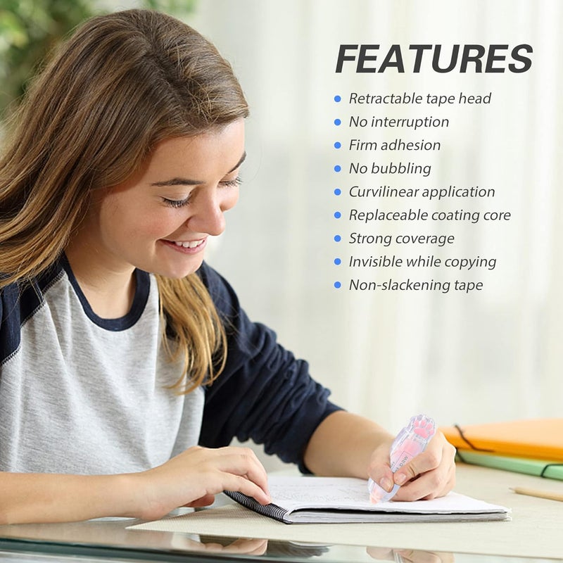 PANDENNER Correction Tape, Mini Retractable Correction Tape Pen, with Aesthetic Cute Cat Paw Applicator,for Back To School Office Supplies. - Image 2