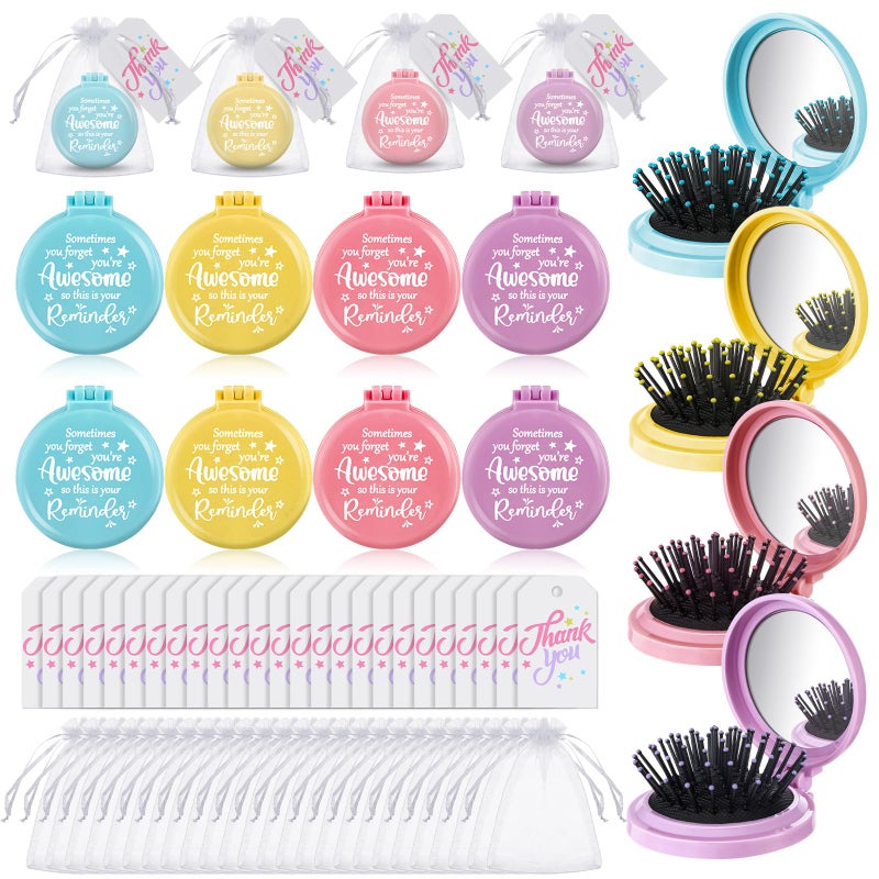 Cinnvoice 24 Pcs Employee Appreciation Gifts Bulk Folding Travel Brushes Sometimes You Forget Youre Awesome Thank You Gifts Travel Mirror Hair Brush for Women Coworker Teacher Staff Team