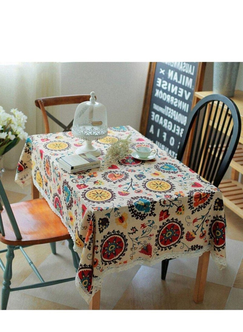 Square Cotton Linen Lace Sun Flower Tablecloth Washable Tablecloth Dinner Picnic Table Cloth Home Decoration Assorted Size - Image 1