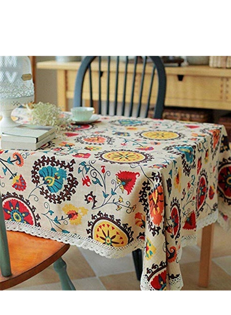 Square Cotton Linen Lace Sun Flower Tablecloth Washable Tablecloth Dinner Picnic Table Cloth Home Decoration Assorted Size - Image 2