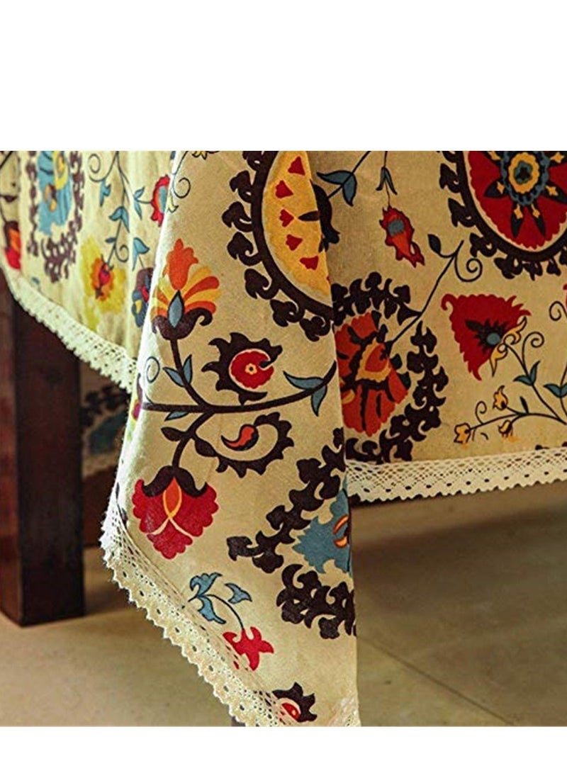 Square Cotton Linen Lace Sun Flower Tablecloth Washable Tablecloth Dinner Picnic Table Cloth Home Decoration Assorted Size - Image 3