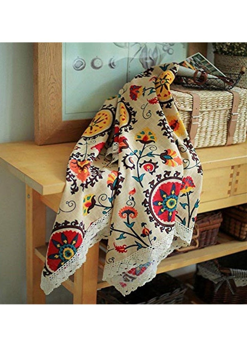 Square Cotton Linen Lace Sun Flower Tablecloth Washable Tablecloth Dinner Picnic Table Cloth Home Decoration Assorted Size - Image 4