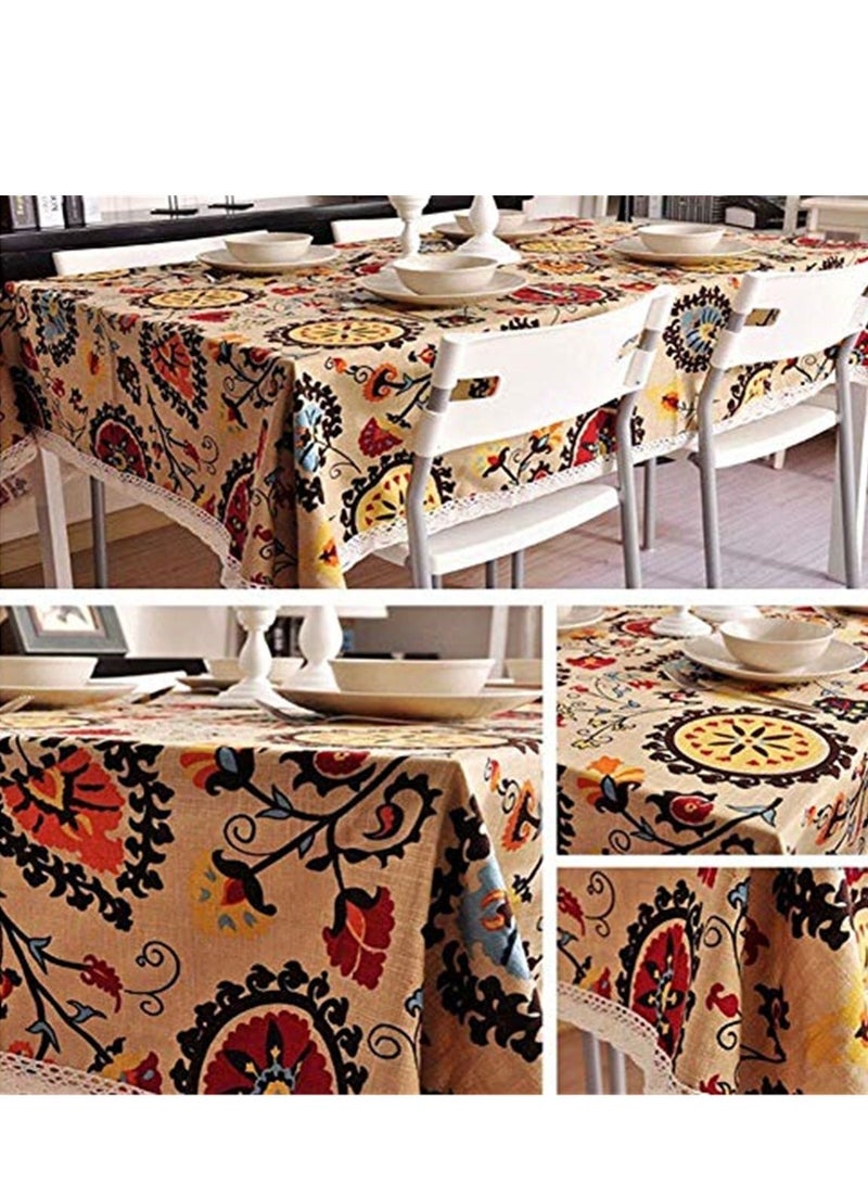Square Cotton Linen Lace Sun Flower Tablecloth Washable Tablecloth Dinner Picnic Table Cloth Home Decoration Assorted Size - Image 5