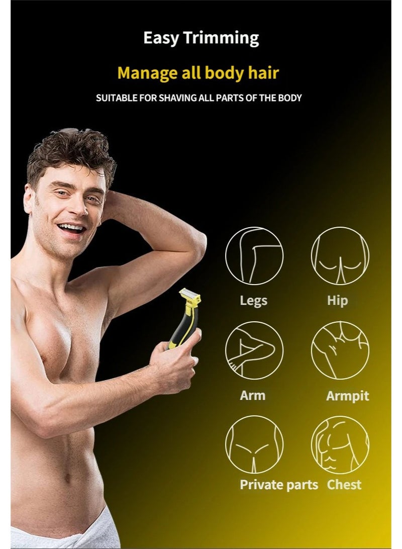 مشذب كهربائي للوجه والجسم، شفرة مزدوجة الجوانب، لاسلكي 45 دقيقة، مقاوم للماء، حلاقة جافة ورطبة للجسم كله، رمادي فحمي - Image 2
