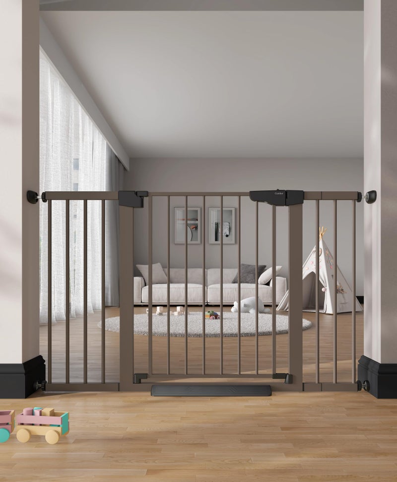 Cumbor 29.7â€“51.5" Extra Wide Baby Gate for Stairs, Pressure-Mounted Dog Gates for Doorways & Hallways, Auto-Close Walk-Through, No-Trip Design, Child Proof Safety, Dog/Pet Gate for Indoor Use, Brown - Image 1