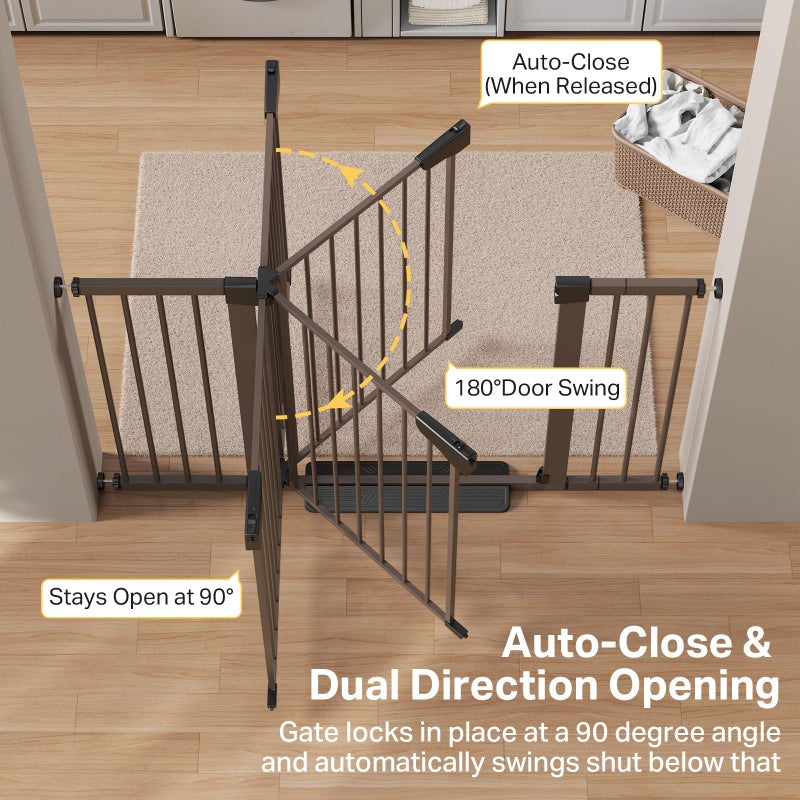Cumbor 29.7â€“51.5" Extra Wide Baby Gate for Stairs, Pressure-Mounted Dog Gates for Doorways & Hallways, Auto-Close Walk-Through, No-Trip Design, Child Proof Safety, Dog/Pet Gate for Indoor Use, Brown - Image 5