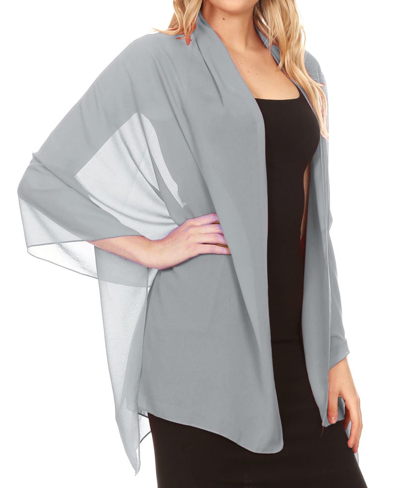 Sakkas 18225 - Jona Women Soft Sheer Chiffon Bridal Wedding Evening Scarf Shawl Wrap Stole - Silver Grey - 7029 - Image 3