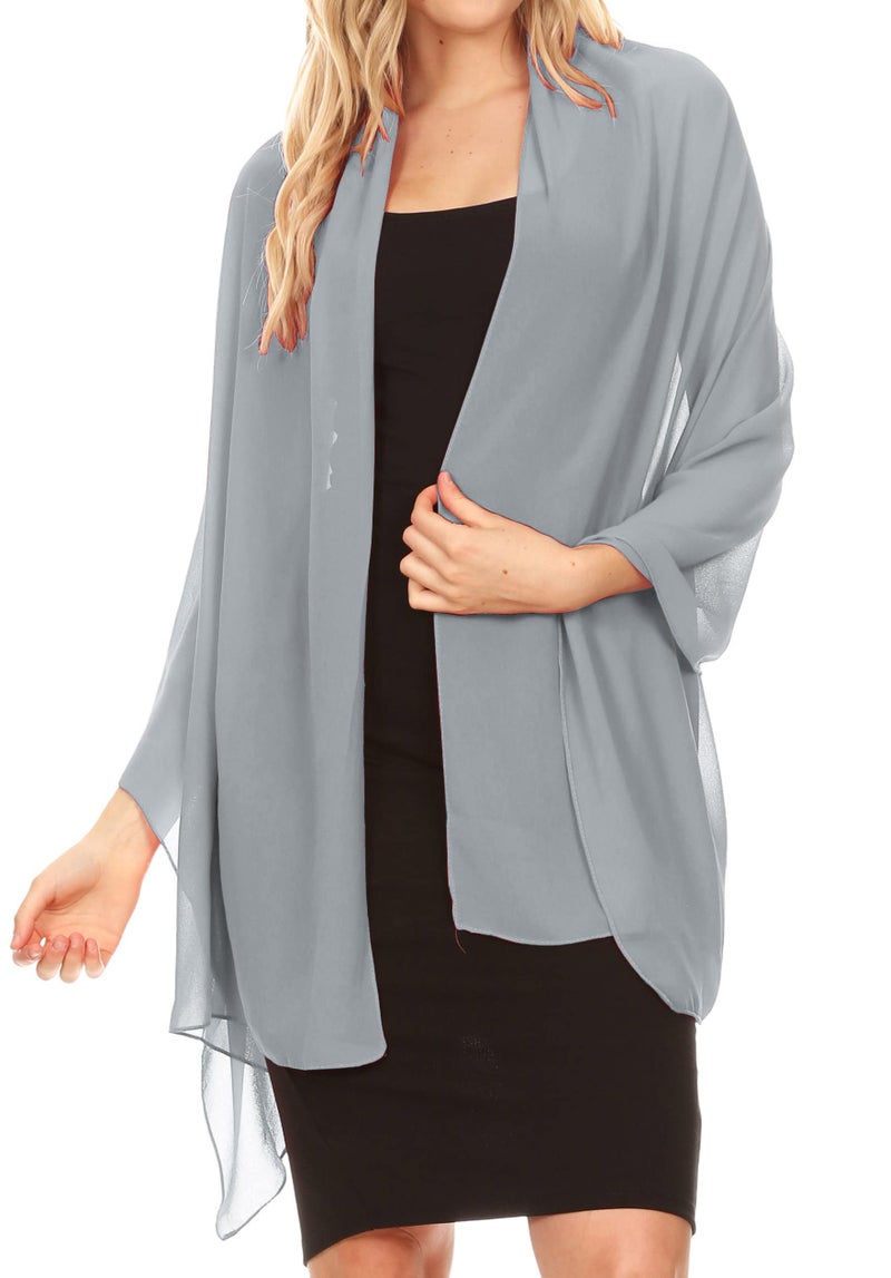 Sakkas 18225 - Jona Women Soft Sheer Chiffon Bridal Wedding Evening Scarf Shawl Wrap Stole - Silver Grey - 7029 - Image 1