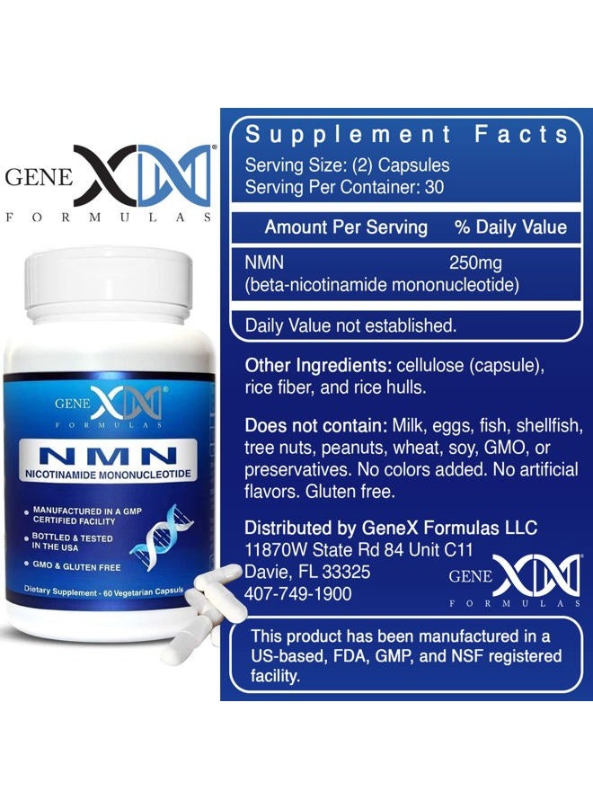 Genex Formulas NMN 250mg - Stabilized Form (60 Capsules), 99% Pure Supplement Capsules for Increased NAD Levels, DNA Repair, & Healthy Aging, GMP Certified - Image 3