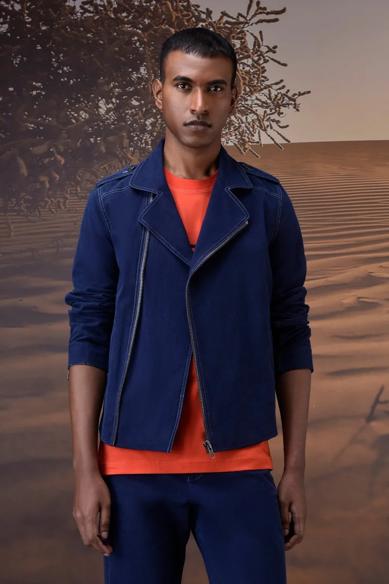 Genes Lecoanet Hemant جاكيت كحلي بياقة دراجة نارية