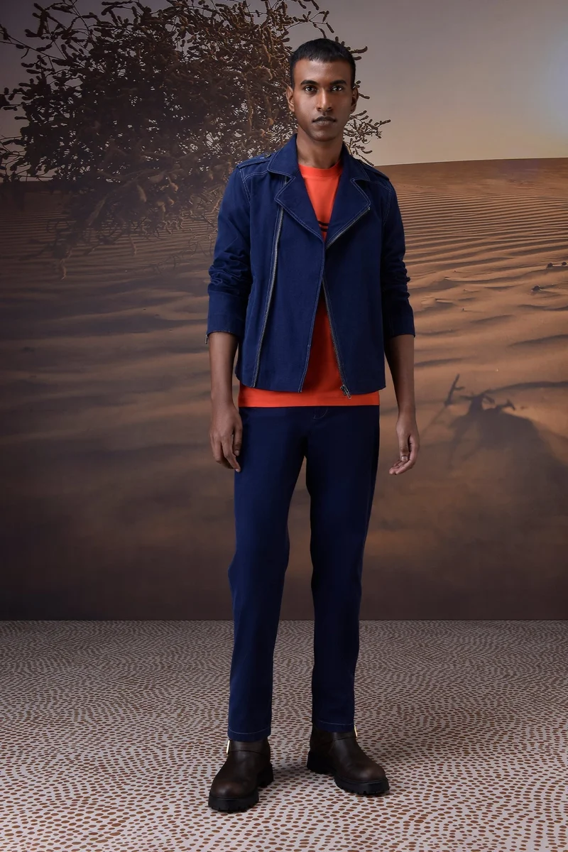 Genes Lecoanet Hemant Structured Navy Moto-Collar Jacket