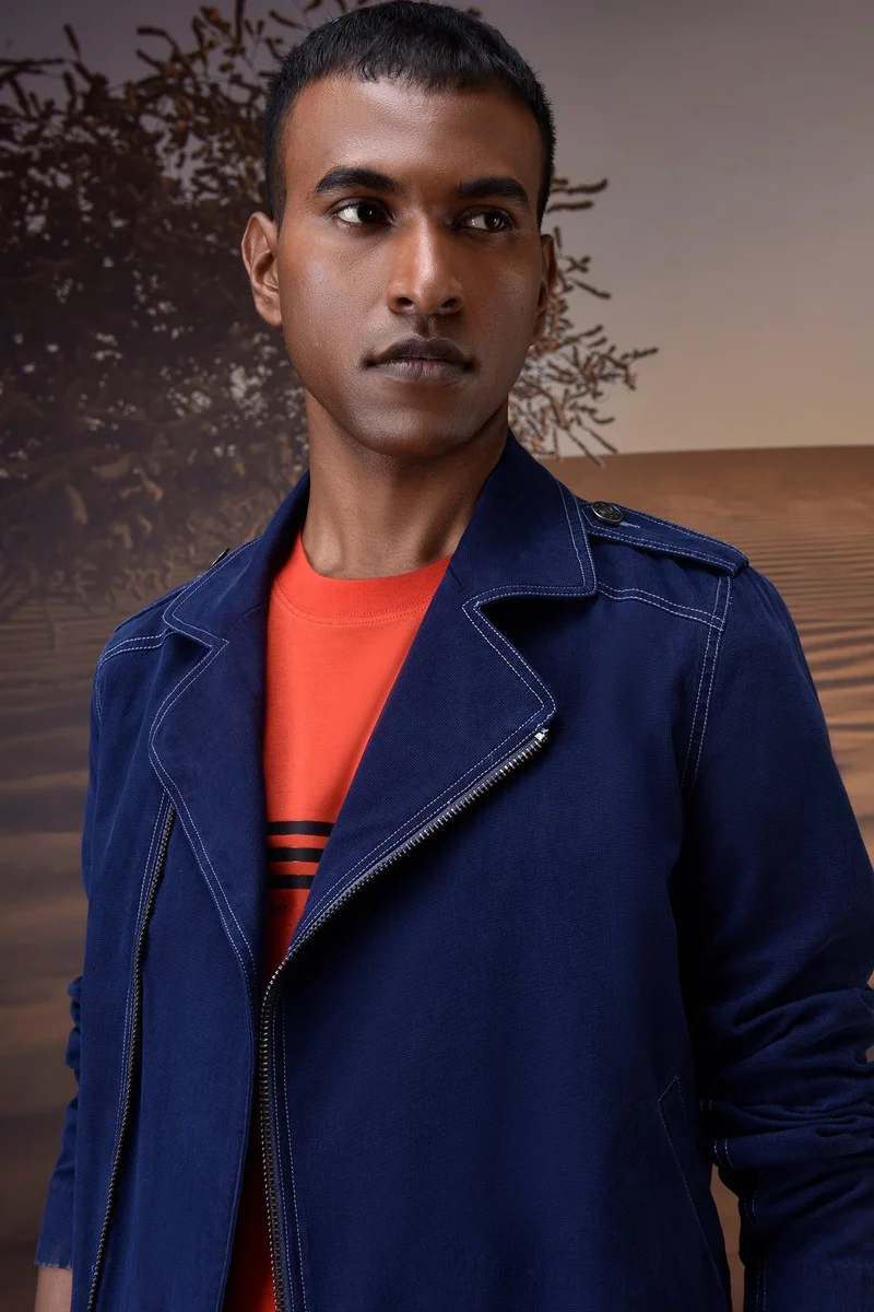 Genes Lecoanet Hemant جاكيت كحلي بياقة دراجة نارية