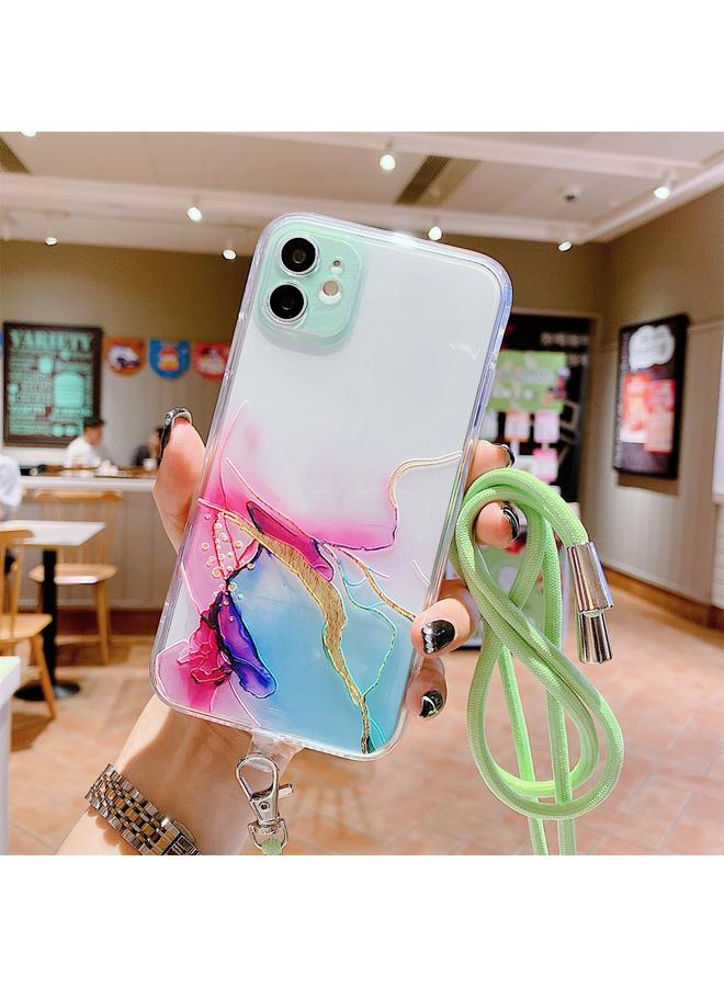 اس-توب جراب لهاتف iPhone XS Max مصنوع من مادة TPU بنمط رخامي مجوف ومضاد للصدمات مع حبل لحزام الرقبة - Image 3