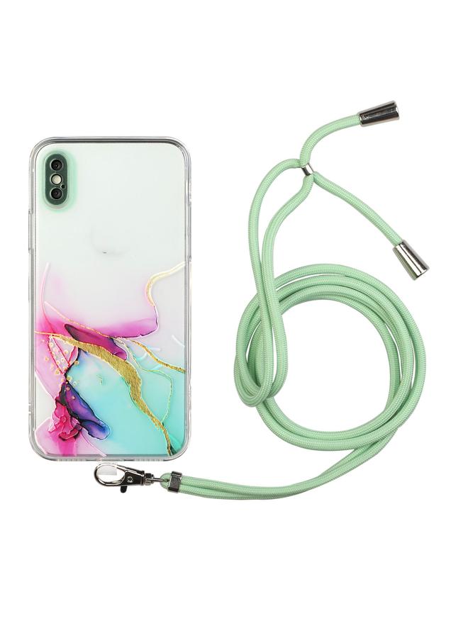 اس-توب جراب لهاتف iPhone XS Max مصنوع من مادة TPU بنمط رخامي مجوف ومضاد للصدمات مع حبل لحزام الرقبة - Image 1