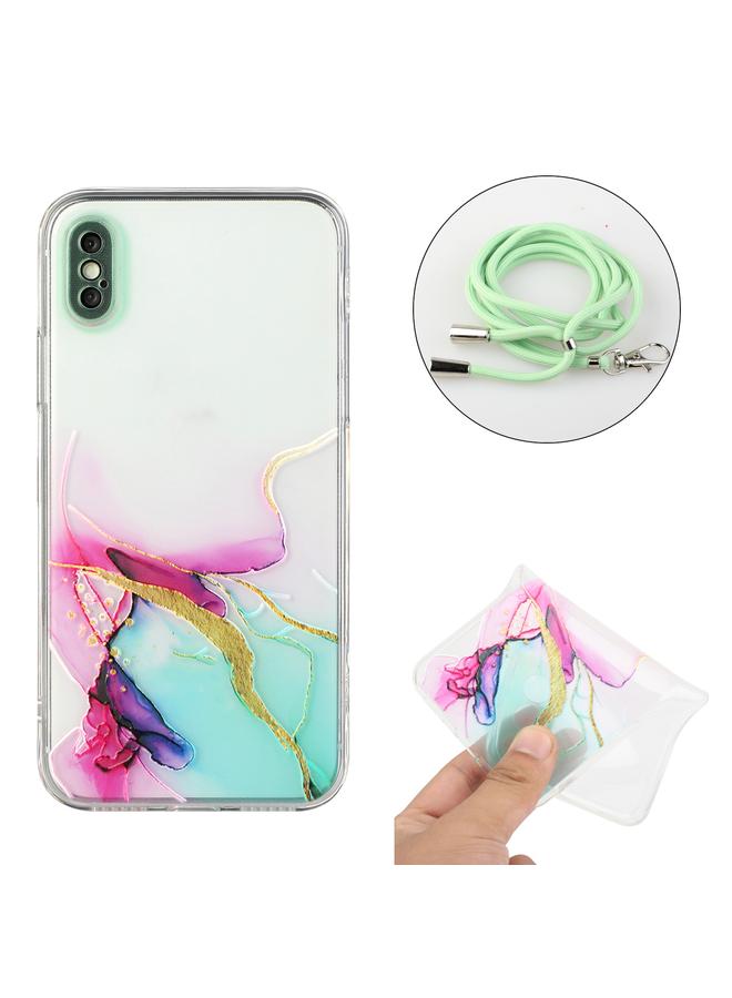 اس-توب جراب لهاتف iPhone XS Max مصنوع من مادة TPU بنمط رخامي مجوف ومضاد للصدمات مع حبل لحزام الرقبة - Image 2