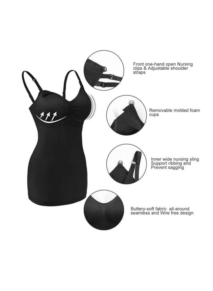 Maternity Nursing Tank Tops,Womens Nursing Maternity Cami Built in Bra Sleep Bra Pack of 3 - Image 4