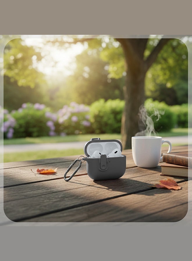 CATANES Leather Case for AirPods Pro 3 - with Secure Snap Lid and Keychain Loop - Grey - Image 3