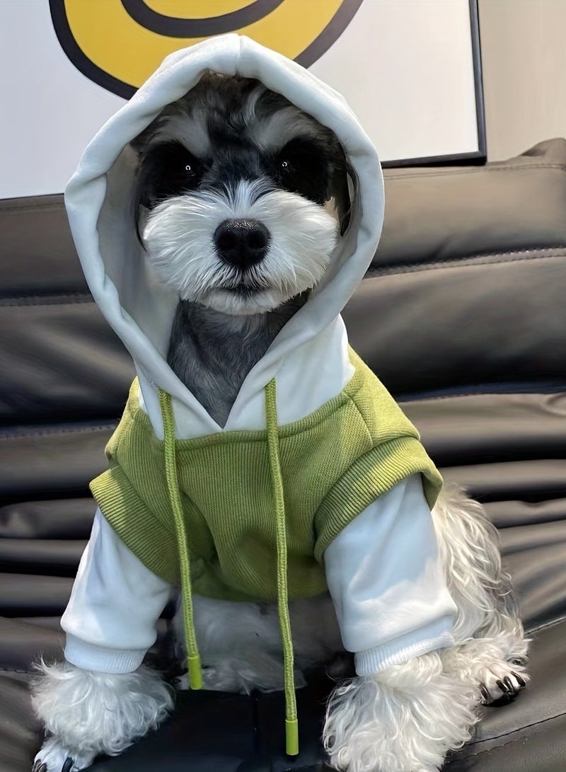 general Pet Spring and Autumn New Style Small Dog Cute Trendy Outfit - Green and White Split Color Light Hoodie with Drawstring - Image 1