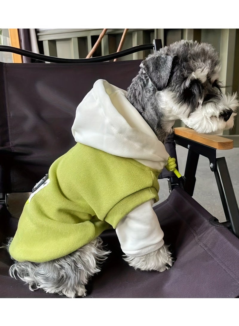 general Pet Spring and Autumn New Style Small Dog Cute Trendy Outfit - Green and White Split Color Light Hoodie with Drawstring - Image 2