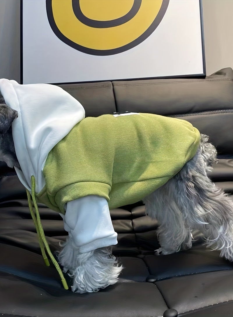 general Pet Spring and Autumn New Style Small Dog Cute Trendy Outfit - Green and White Split Color Light Hoodie with Drawstring - Image 3