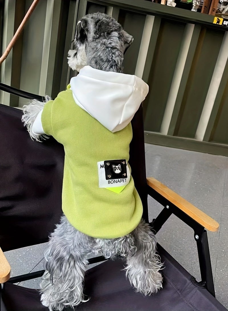 general Pet Spring and Autumn New Style Small Dog Cute Trendy Outfit - Green and White Split Color Light Hoodie with Drawstring - Image 4