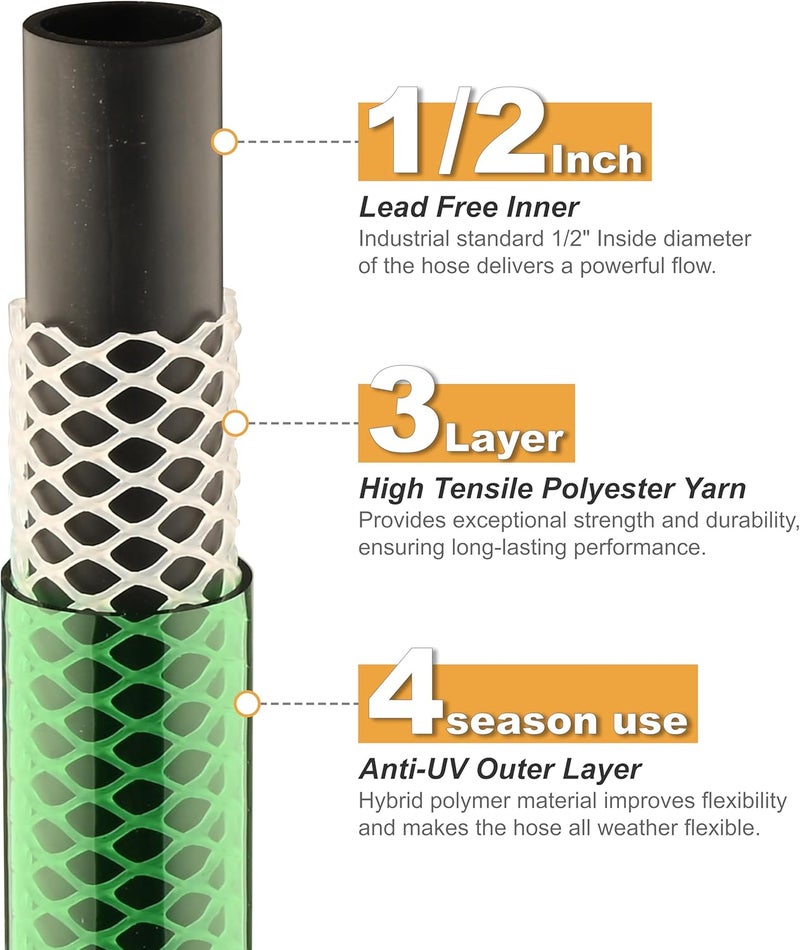 Orgrimmar Short Hose 10FT Flexible for Connection: 1/2" PVC Water Hose Lightweight and Leakproof for Small Gardens Reels Drip Irrigation Outdoor Faucet Extension - Image 2
