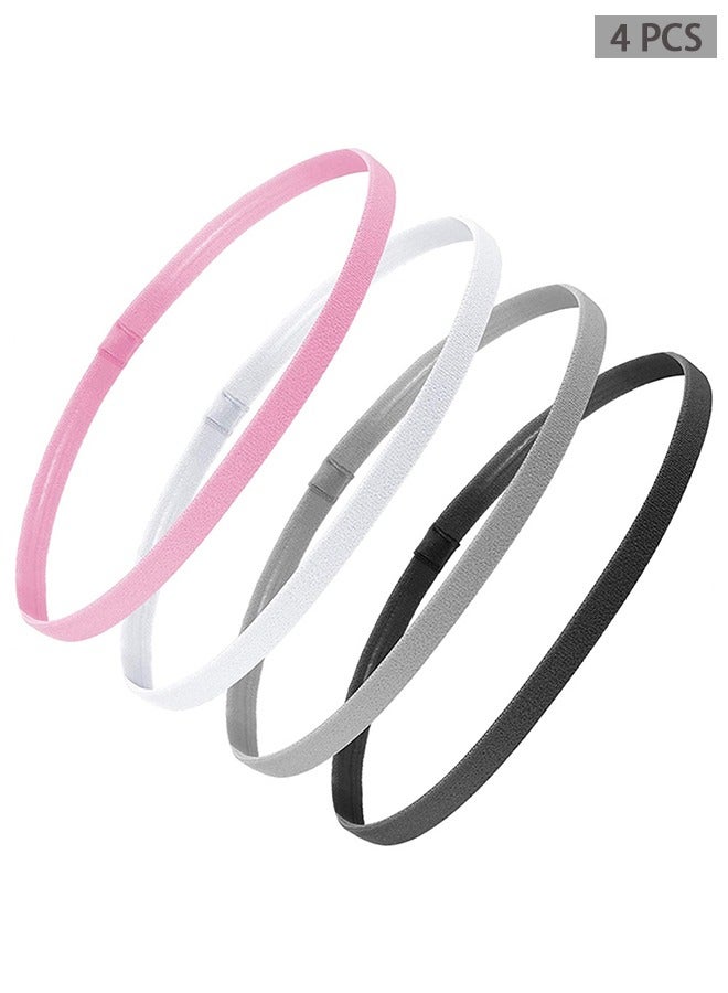 HY 4 Pieces Thin Non-Slip Elastic Sport Headbands, Hair Bands with Non Slip Silicone Grip Exercise Hair Sweatbands for Women Men Boy Girl Football Basketball Soccer Tennis Yoga - Image 1
