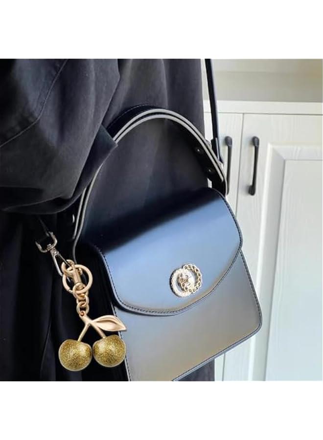 Golden Cherry Keychain for Women, Cute Bag Charm, Handbag Purse Accessory, Stylish Car Key Holder Pendant, Unique Birthday Gift for Her, Girls Charming Key Ring Decoration - Image 2