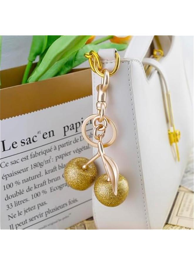 Golden Cherry Keychain for Women, Cute Bag Charm, Handbag Purse Accessory, Stylish Car Key Holder Pendant, Unique Birthday Gift for Her, Girls Charming Key Ring Decoration - Image 4